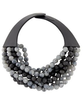 Fairchild Baldwin Gray and Black Beaded Statement Necklace
